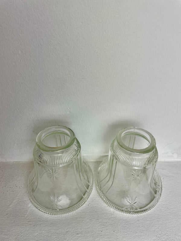 Pair of 1920's 4 1/2" Clear Glass with raised star motif Sconces with Antique Brass Hardware