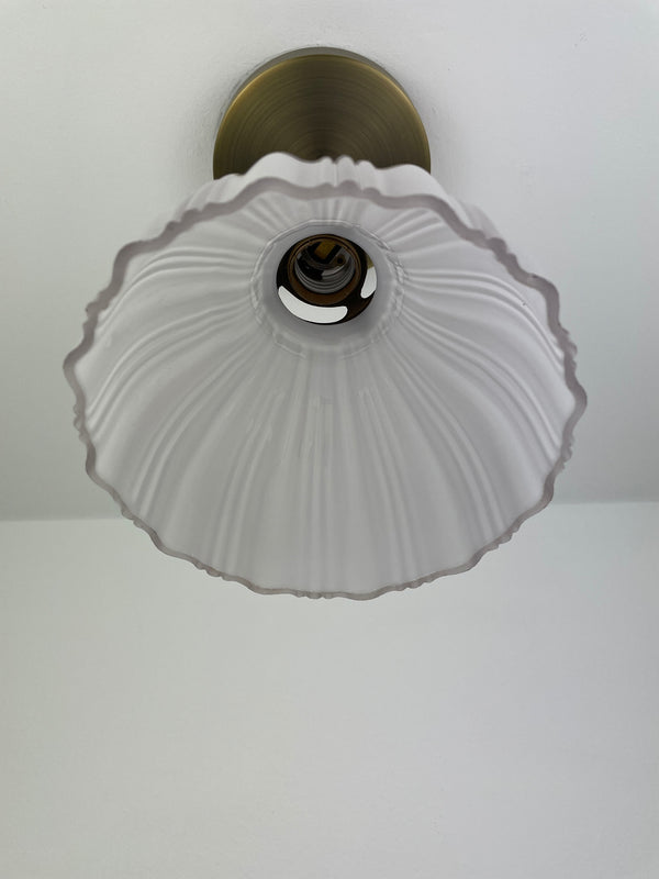 1930's 4 1/2" Cased Milk Glass now a semiflush fixture with Antique Brass Hardware