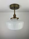 1960's 9" Opal/Milk Glass Schoolhouse Shade now a semiflush fixture with Antique Brass Hardware